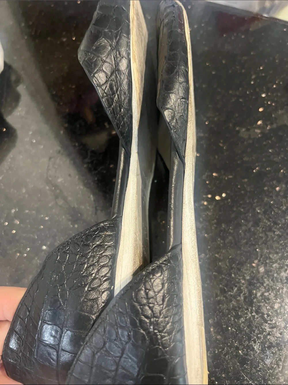 Vince Black Croc-Embossed Pointed D'Orsay Flats
